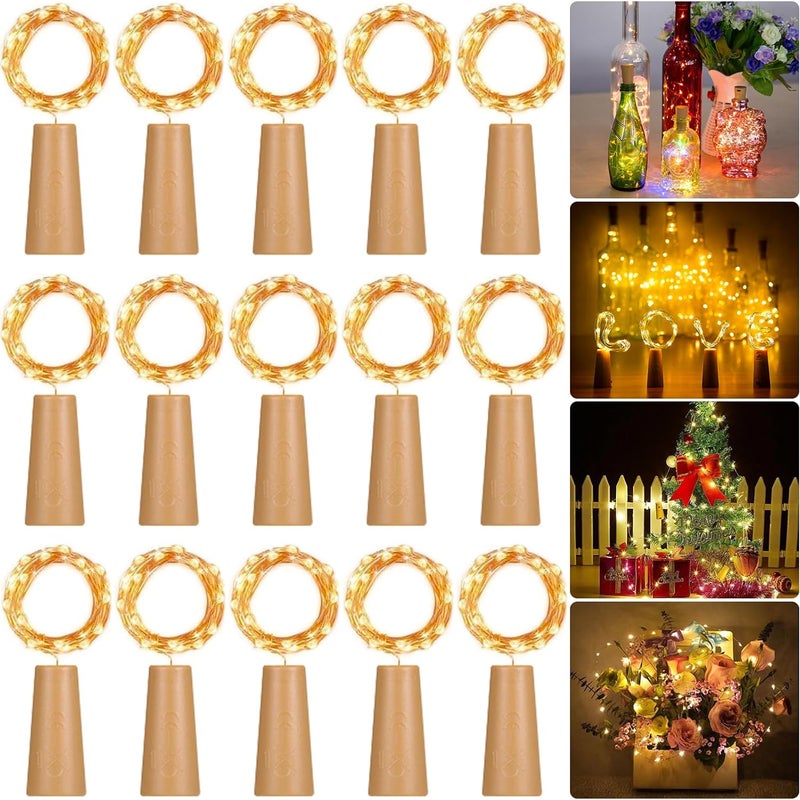 15 sztuk LED Lampki do butelek, girlanda, 2M 20 diod LED, Korkowe Lampki na Ślub, Imprezę, DIY, Boże Narodzenie, Ciepła Biel