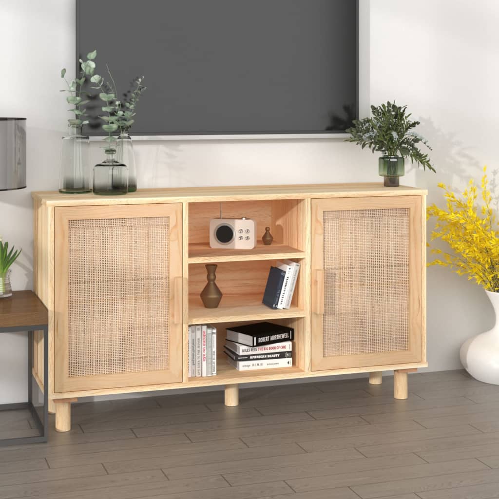vidaXL Kredens, brązowa, 105x30x60 cm, lita sosna i naturalny rattan