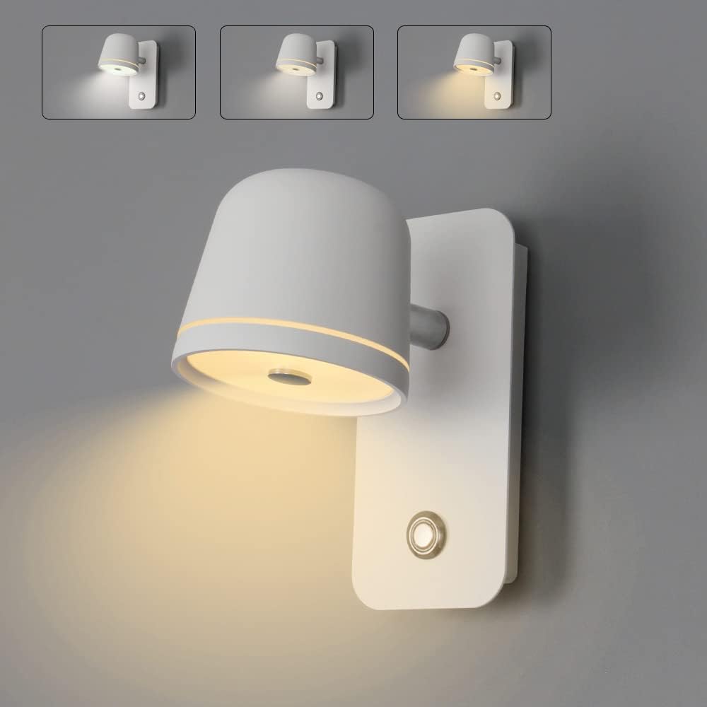 Regulowana lampa ścienna LED, 5 W, biała, z włącznikiem dotykowym, 3 tryby kolorów, płynna regulacja intensywności, regulowana temperatura barwowa