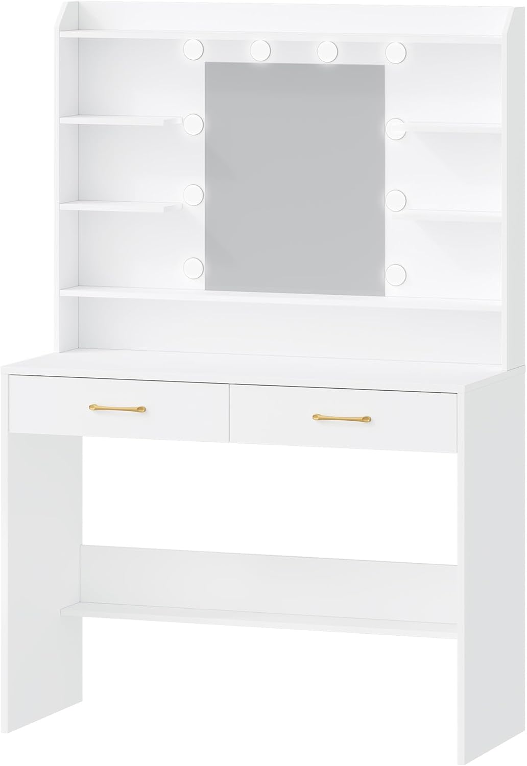 Toaletka z Lustrem i Oświetleniem LED, Regulowana Jasność, Toaletka z Półkami i 2 Szufladami, do Sypialni, Salonu, 40 x100 x 149 cm, Biała