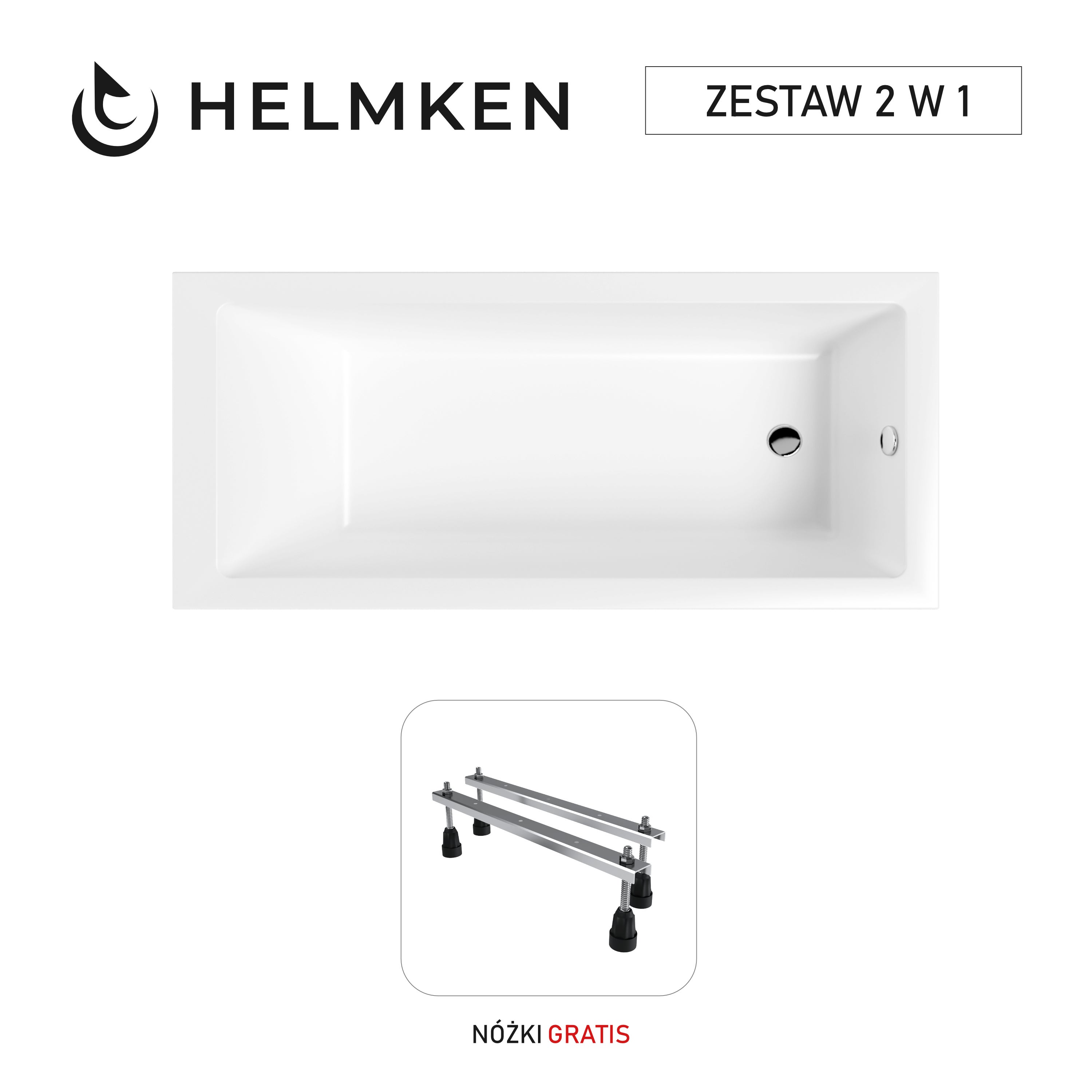 Wanna akrylowa Helmken Athena 170x80 z akrylu lanego ze wzmocnionym korpusem / 35090080