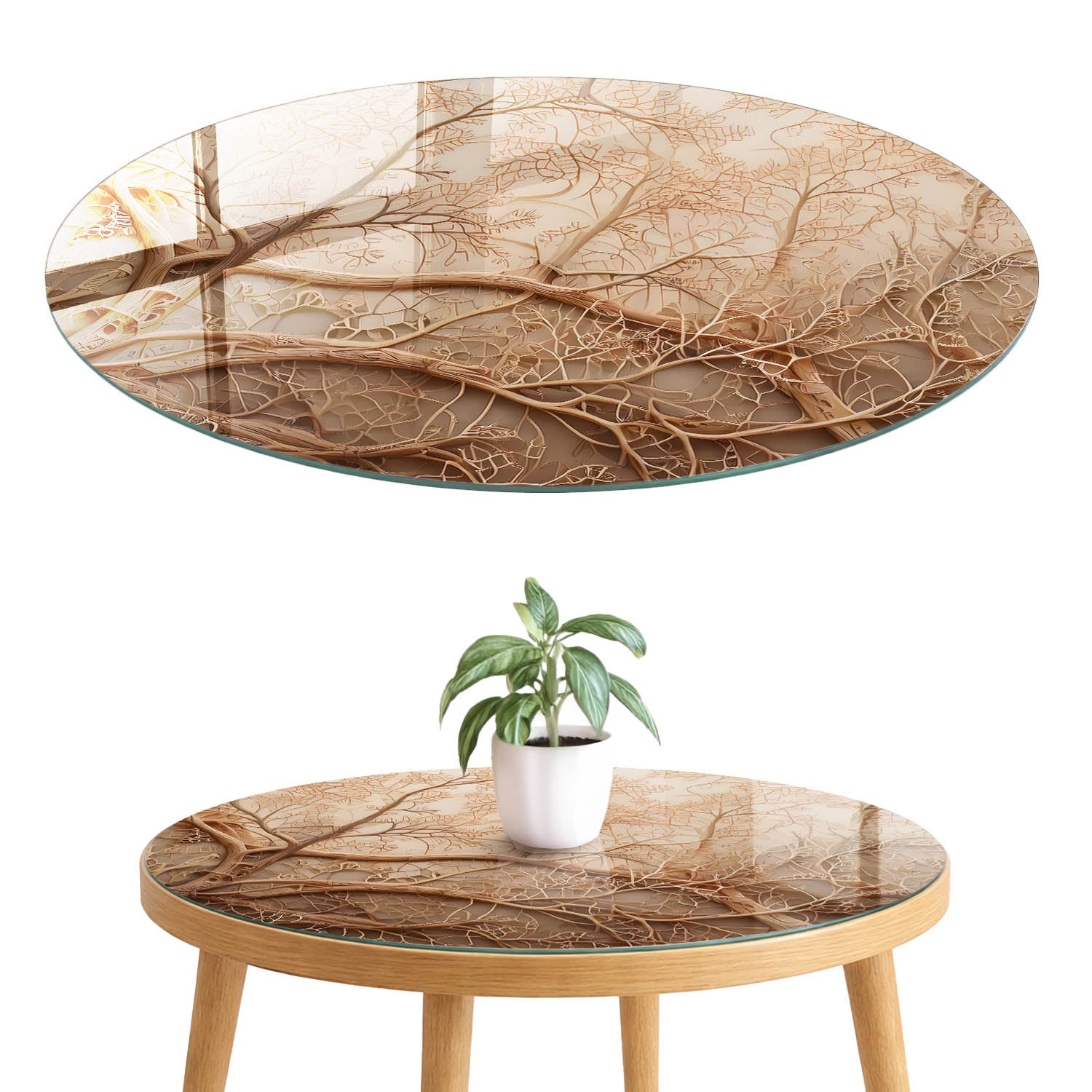 Blat szklany z grafiką i nadrukiem 4 mm - ochrona, dekoracja i metamorfoza mebli fi80 cm Mistrzowskie gałęzie