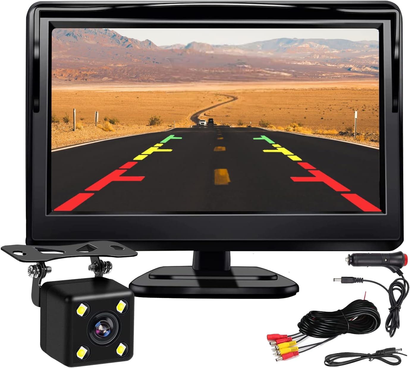5-calowy monitor samochodowy HD LCD, 12 V–24 V z wodoodporną kamerą cofania z noktowizorem i 4 diodami LED do samochodów osobowych, SUV-ów i vanów