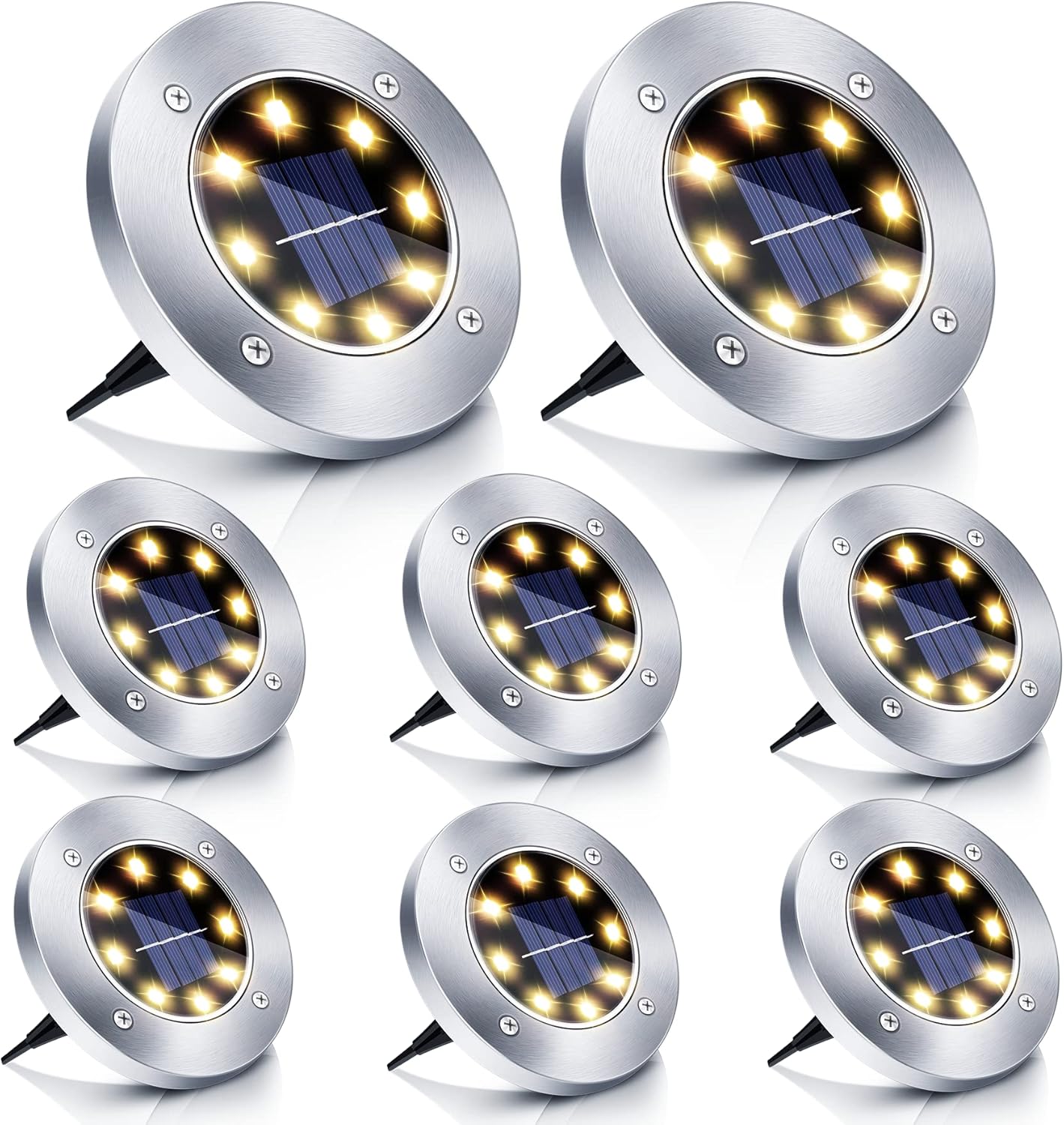8-diodowa lampa uliczna na energię słoneczną, lampa ogrodowa na energię słoneczną, lampa trawnikowa na energię słoneczną, wodoodporna, ciepłe białe ś