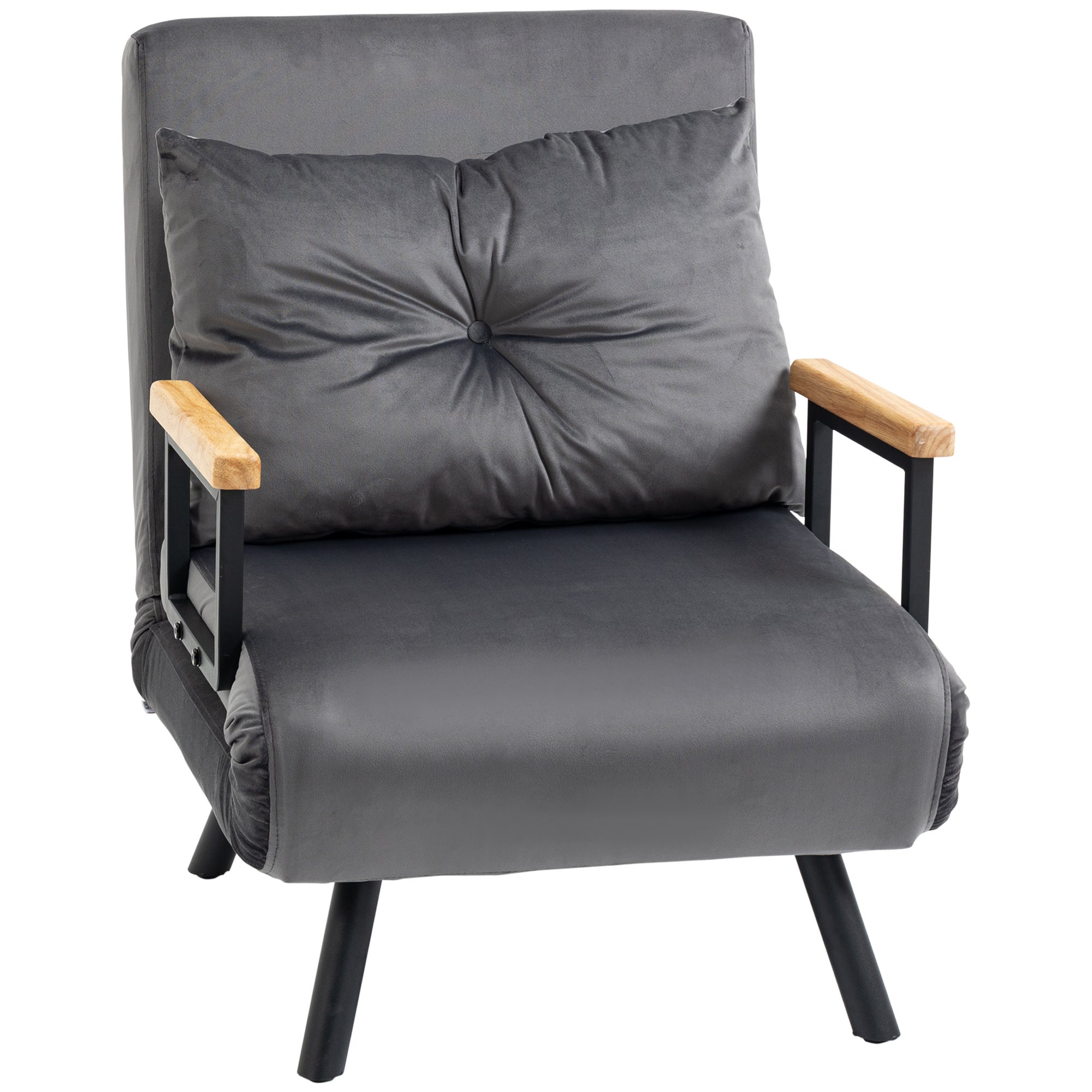 Sofa rozkładana 4 w 1, rozkładany fotel z 5-poziomową regulacją oparcia i poduszki, 63 x 73 x 81 cm, kolor szary