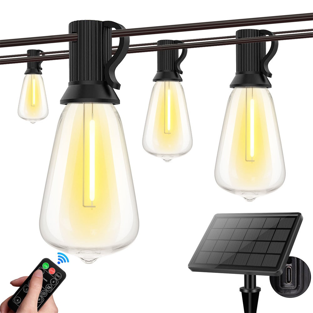 Solarna girlanda świetlna LED, wodoodporne i zdalnie sterowane oświetlenie zewnętrzne, żarówka ST38, 10 m - 15 lampek