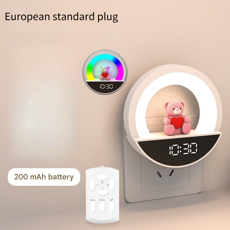 Lampka nocna sterowana radiem z budzikiem, oświetleniem otoczenia, lampką nocną LED, zegarem.