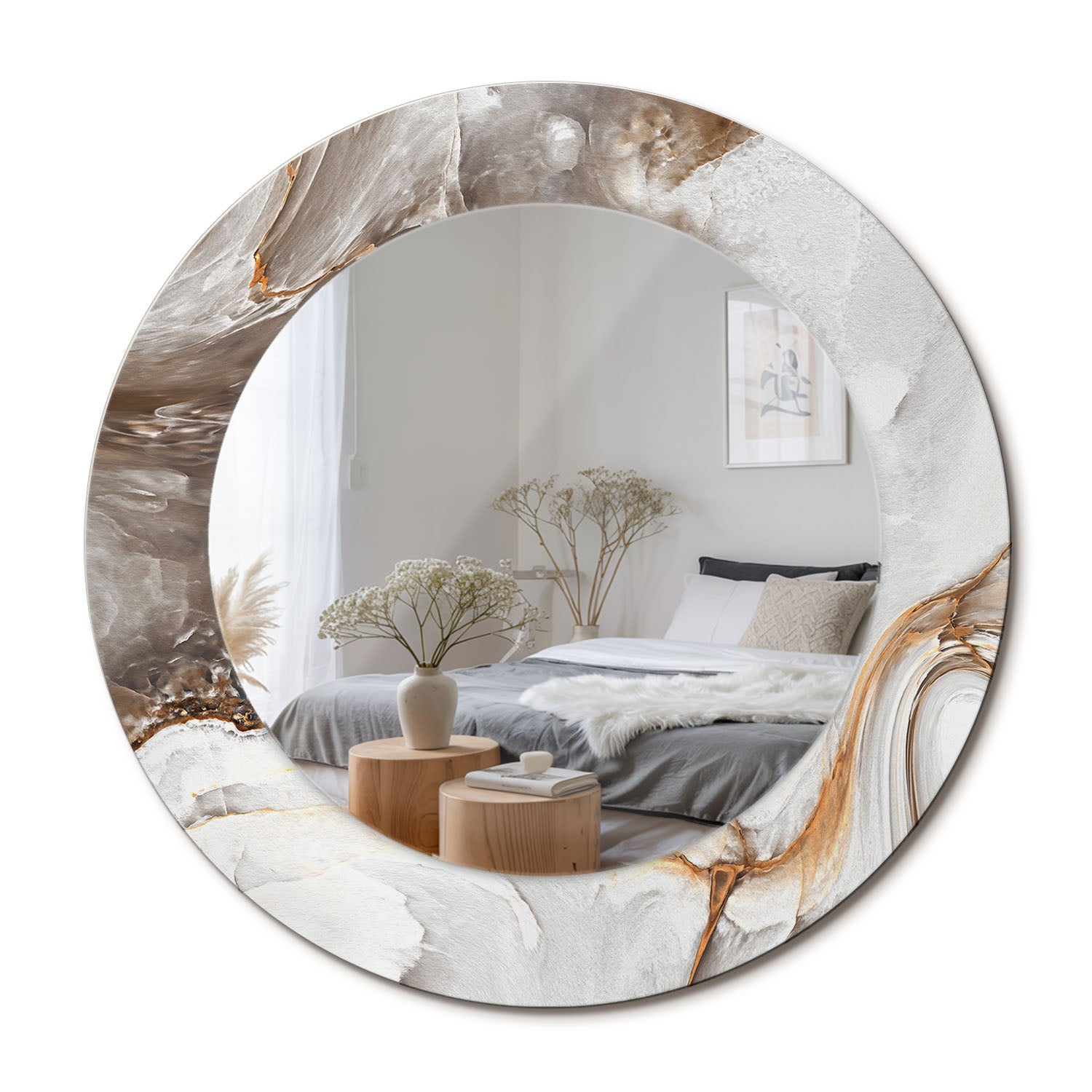 Lustro dekoracyjne okrągłe – szkło hartowane, nowoczesny design Jasny marmur - 50 cm - ArtPrintCave