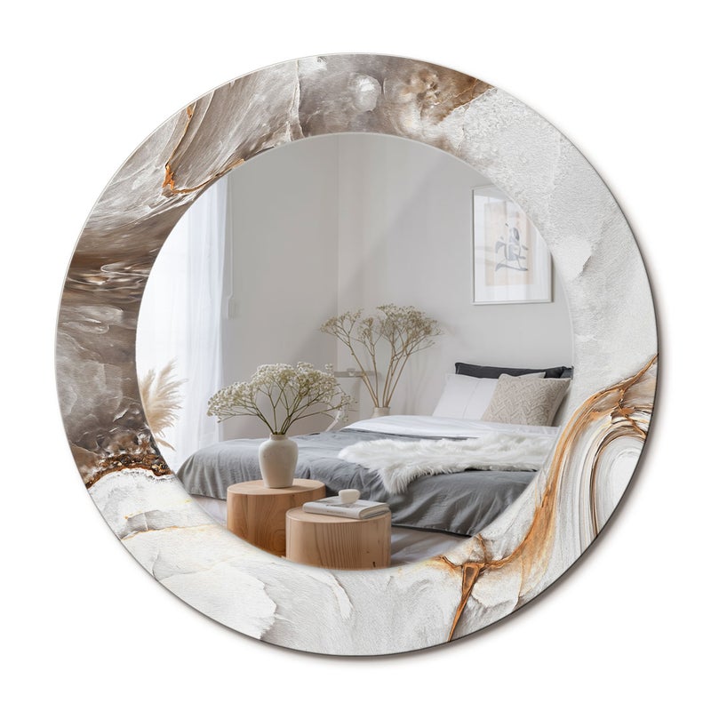 Lustro dekoracyjne okrągłe – szkło hartowane, nowoczesny design Jasny marmur - 50 cm - ArtPrintCave