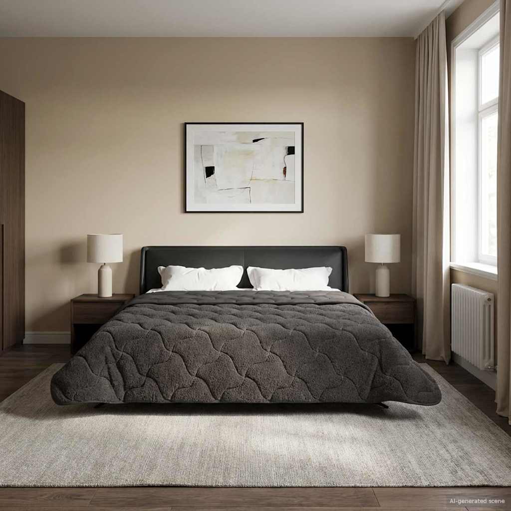 Letni Kołdra Antracyt 220 x 260 cm Mikrofibra i Fleece Teddy vidaXL