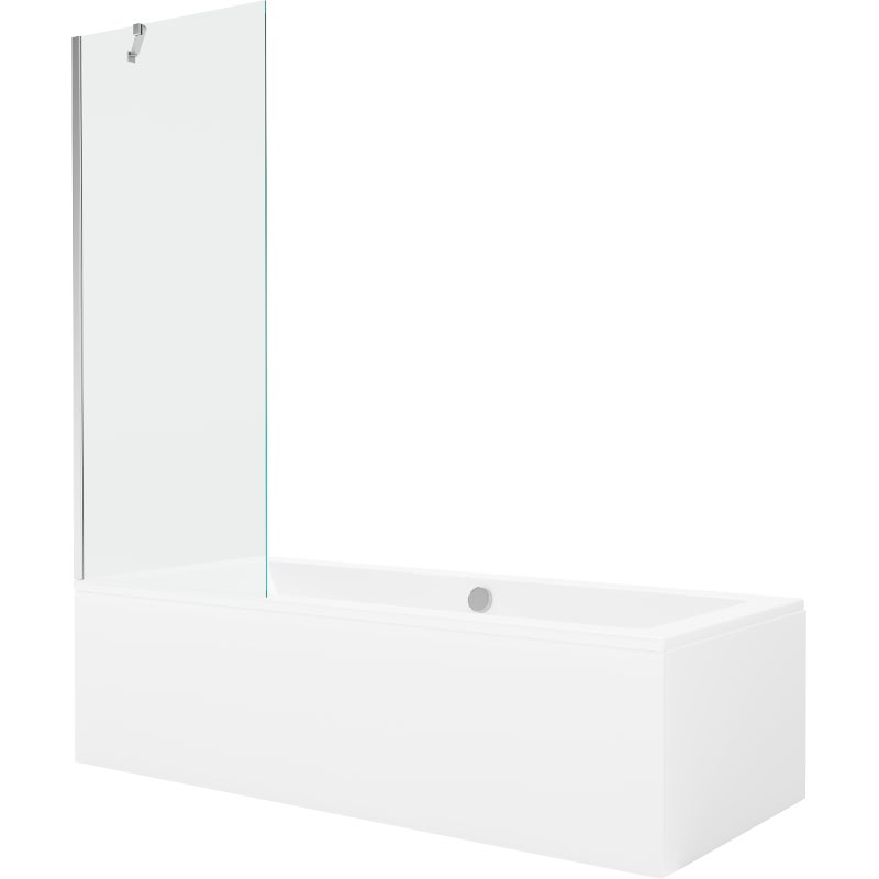 Mexen Cube wanna prostokątna 170 x 80 cm z obudową i parawanem 1-skrzydłowym 70 cm, transparent, chrom - 550517080X9507000001