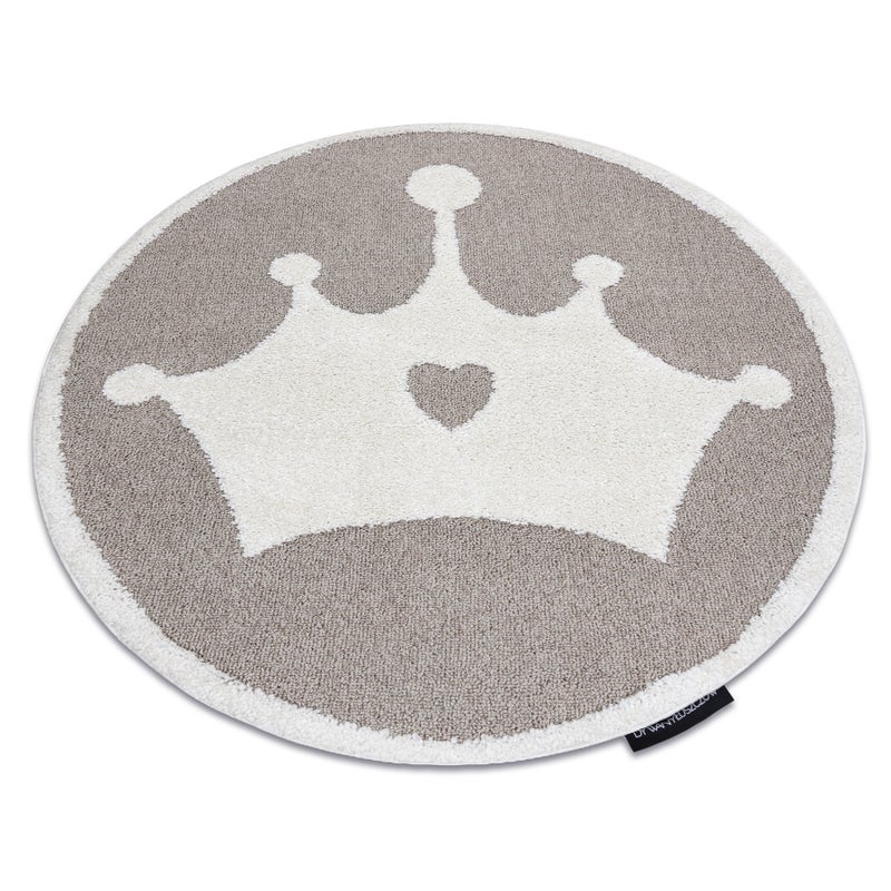 Dywan dziecięcy JOY Koło Crown korona, dla dzieci - Strukturalny, dwa poziomy runa beż / krem koło 160 cm