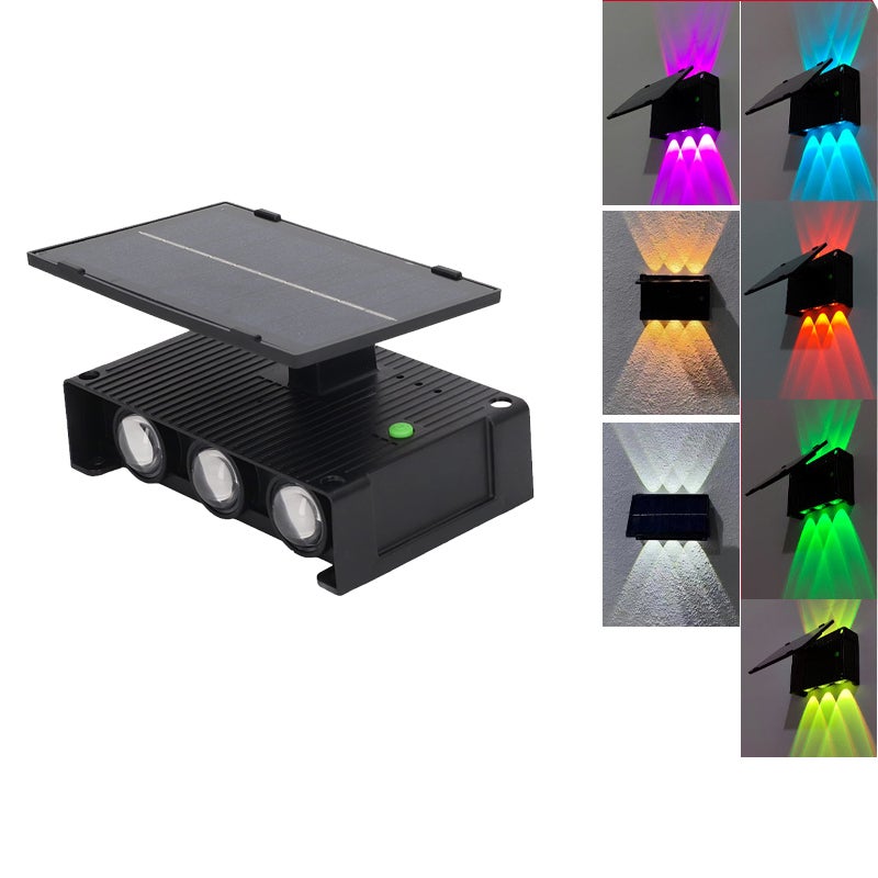 Lampy solarne zewnętrzne, łatwy montaż, zewnętrzna lampa ścienna oświetleniowa, wodoodporna z 3 żarówkami LED do wnętrza do ogrodu (RGB)