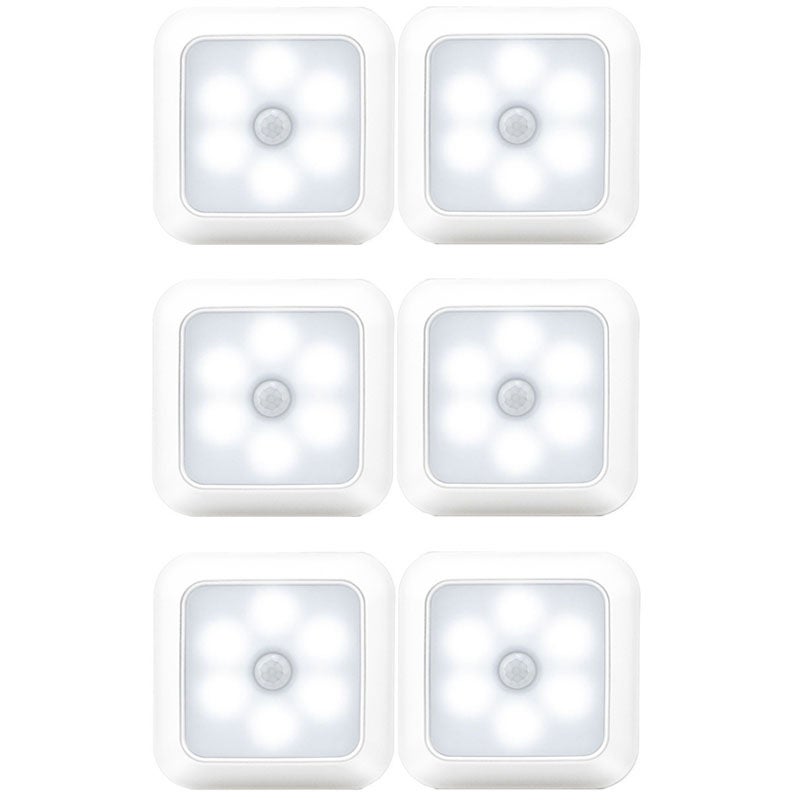 Bezprzewodowa lampka nocna 6 sztuk, kwadratowa lampka z inteligentnym czujnikiem, światło białe, 8x8x2cm
