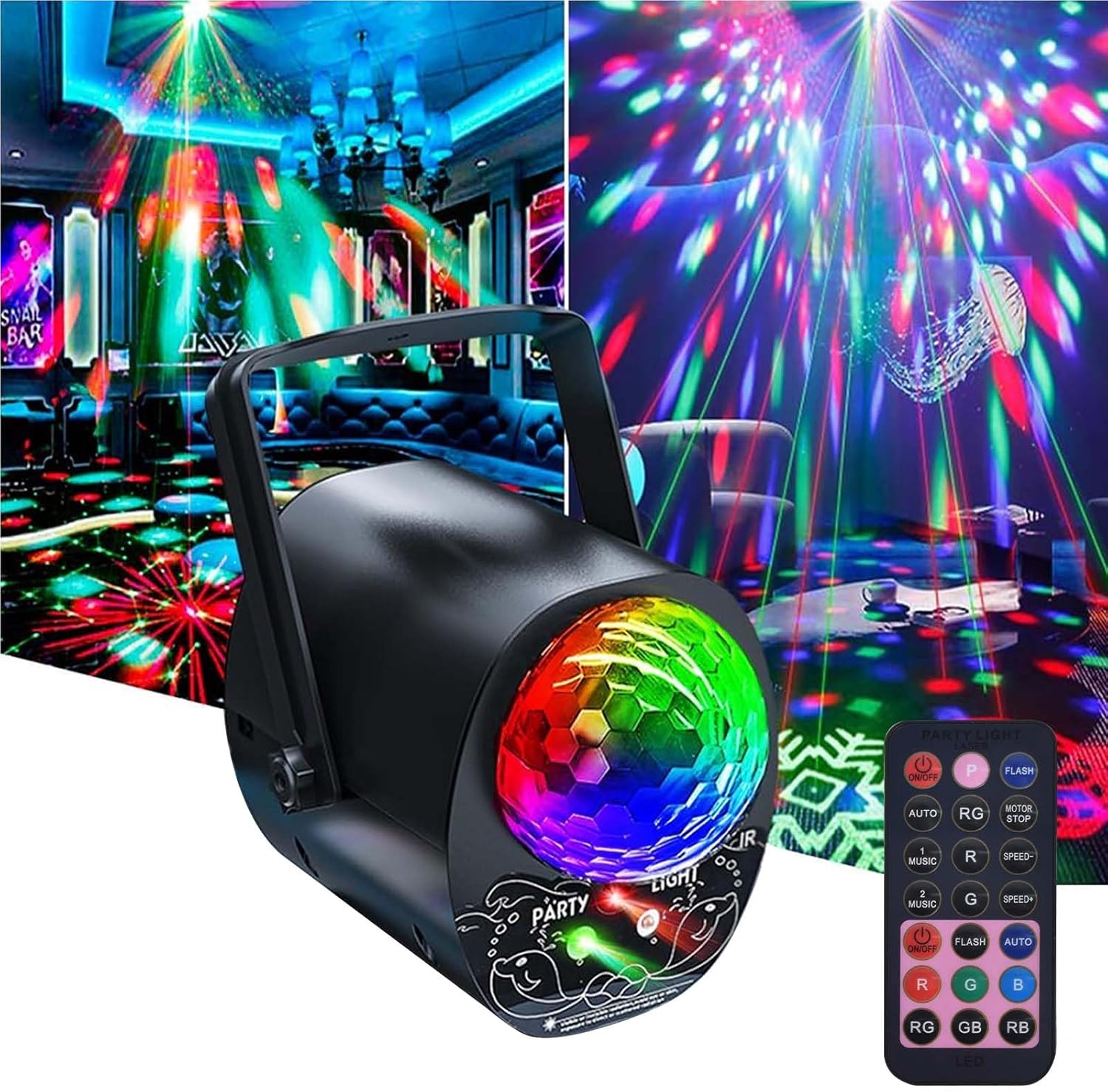 Światło Disco 3 w 1 z pilotem, Stroboskopowe, Sterowanie Głosowe, Lampa DJ LED, Kula Disco USB