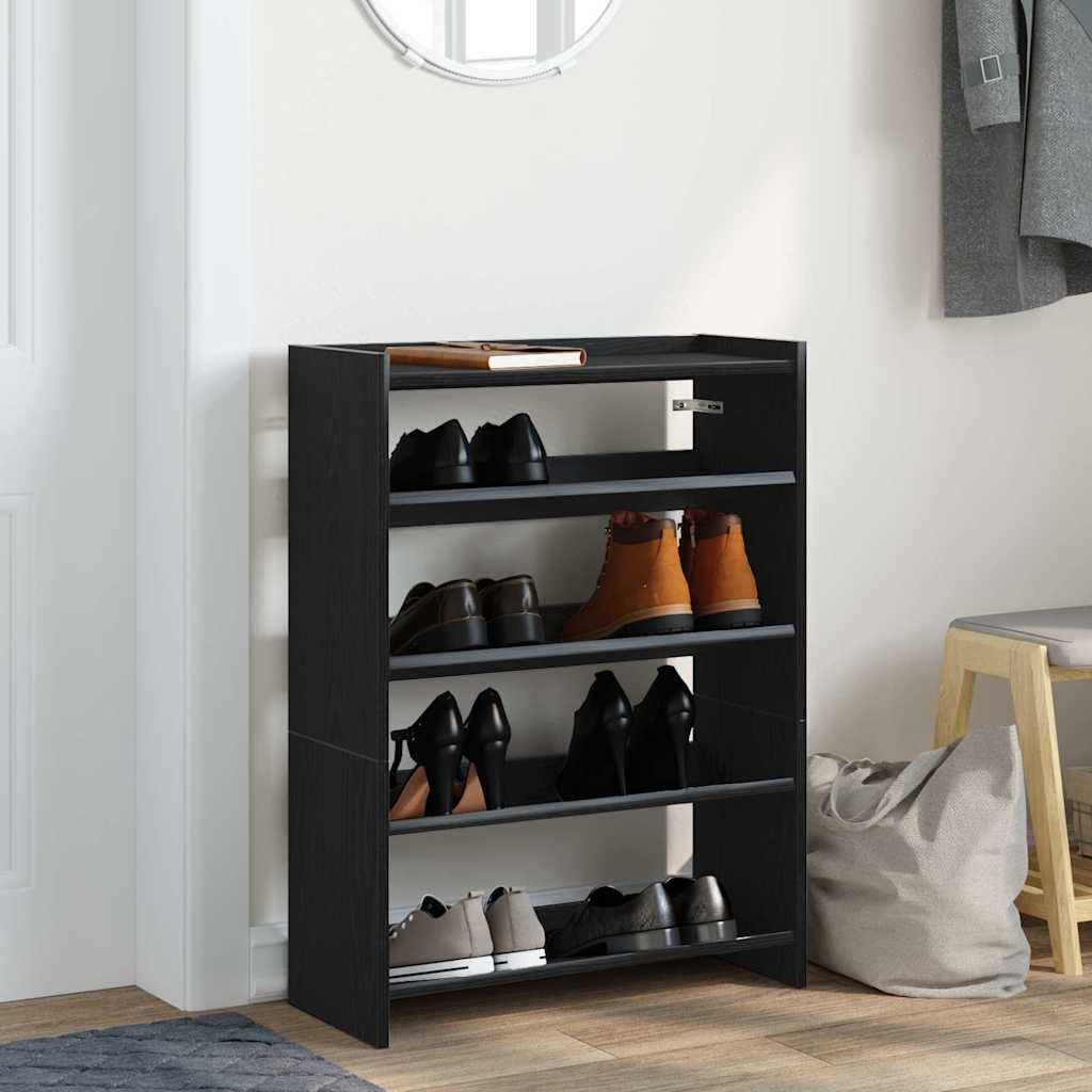 Półka na buty, czarna, 60x25x81 cm, materiał drewnopochodny