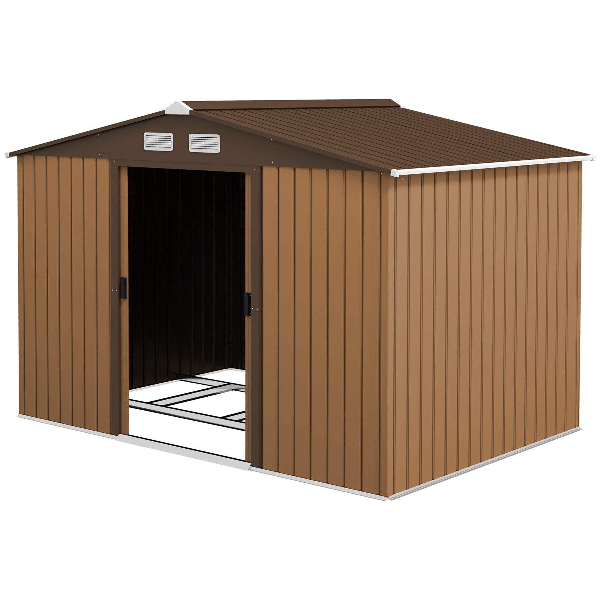 Domek ogrodowy 5,4 m² 2,77 x 1,95 x 1,92 m zestaw fundamentowy drzwi przesuwne wentylacja stal ocynkowana khaki