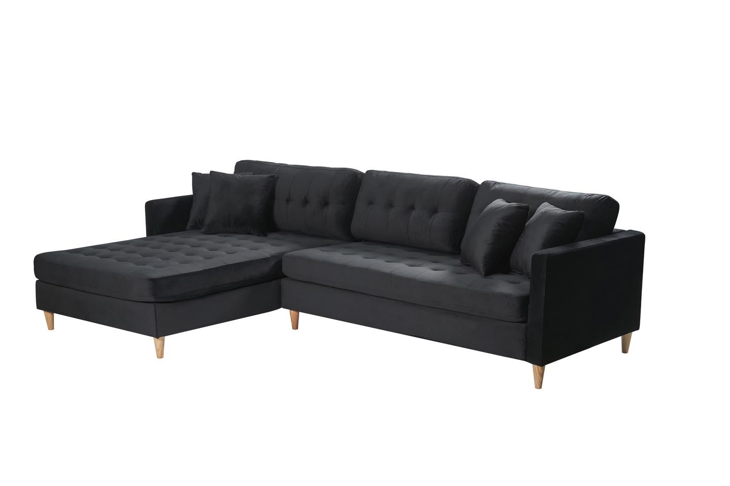 Marino Deluxe sofa szezląg prawy lub lewy z poduszkami welur czarny.