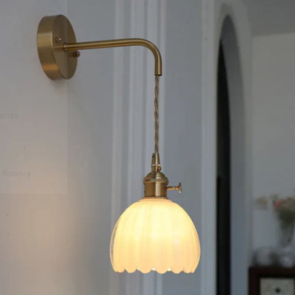Retro kwiatowy kinkiet szklany 220V, E27, lampa przed lustro, żyrandol, lampka nocna, kinkiet wiszący przewodowy - bez źródła światła