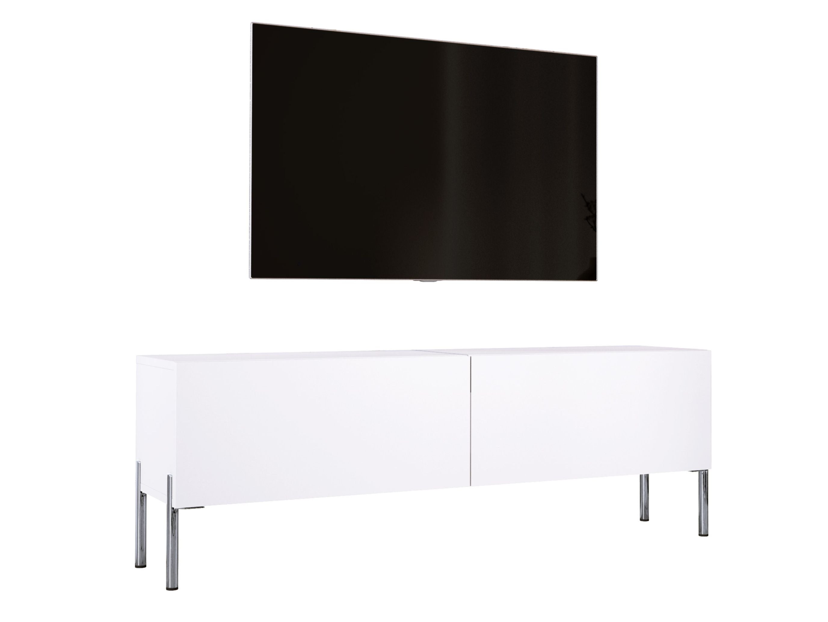 Szafka RTV: Biały Mat, Nogi Chrom, 140 x 52 x 32 cm