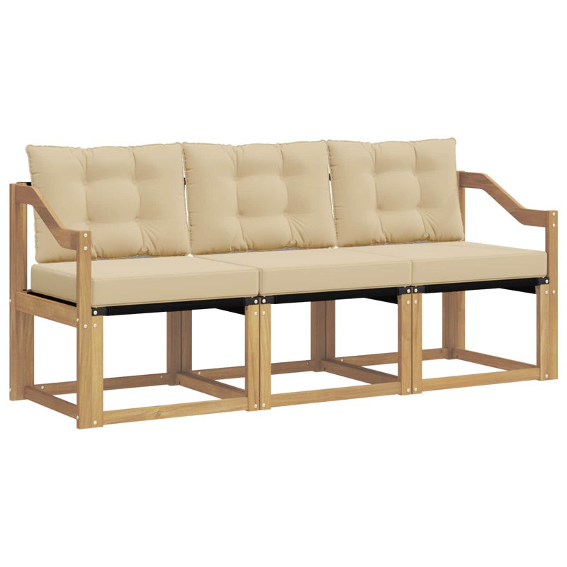 Sofa Ogrodowa Modułowa 3-Osobowa Drewniana z Beżowymi Poduszkami na Taras