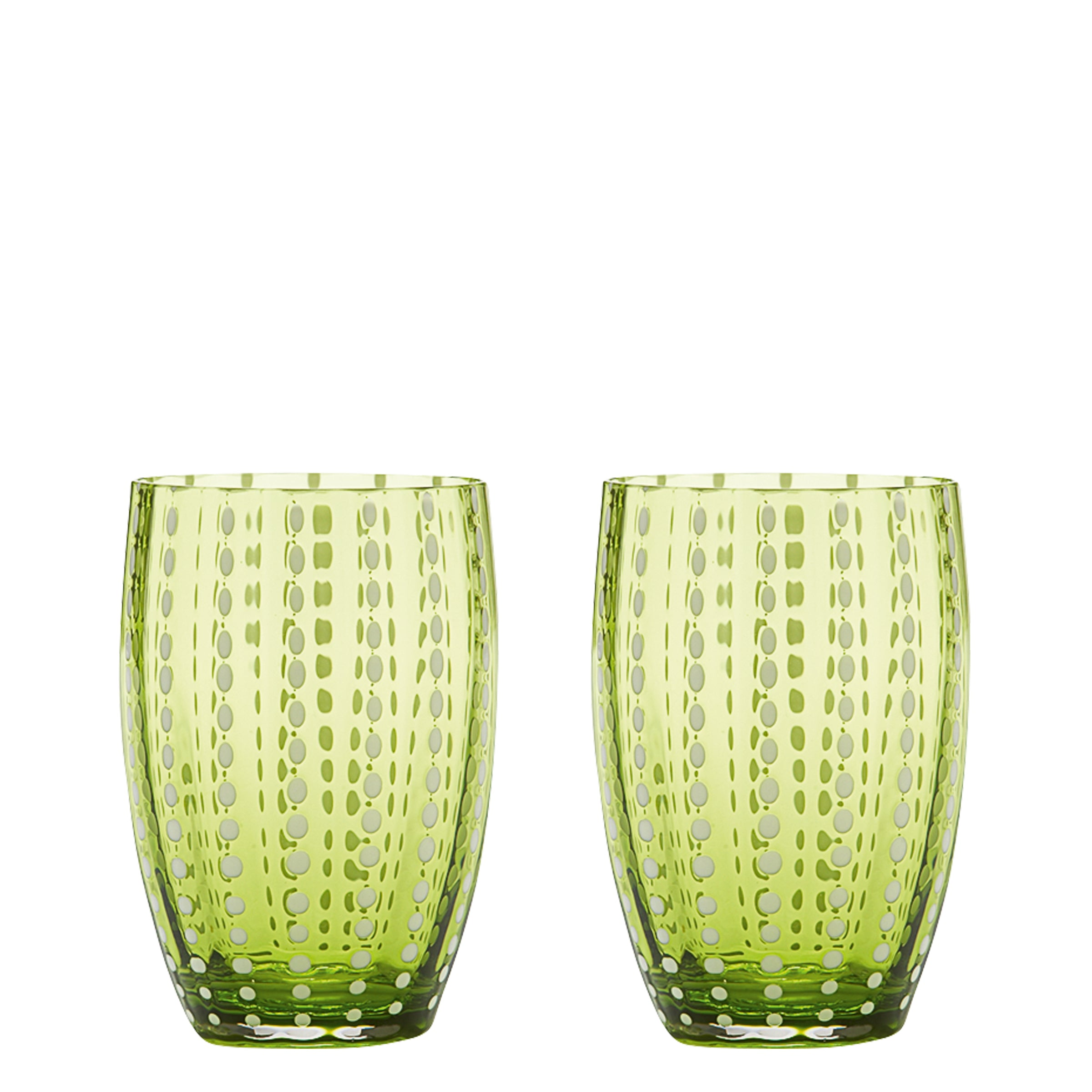 Zafferano Perle Apple Green Glass - szkło kolorowe dmuchane ustami, 32 cl, ręcznie robione - zestaw 2 kieliszków rzemieślniczych do wody lub koktajli
