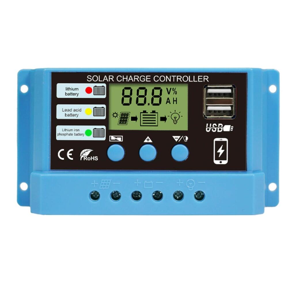 Regulator Ładowania Solarnego 10A PWM – Ekran LCD, Podwójny Port USB, Kompatybilny z 12V Żelowymi, Litowymi i Kwasowo-Ołowiowymi