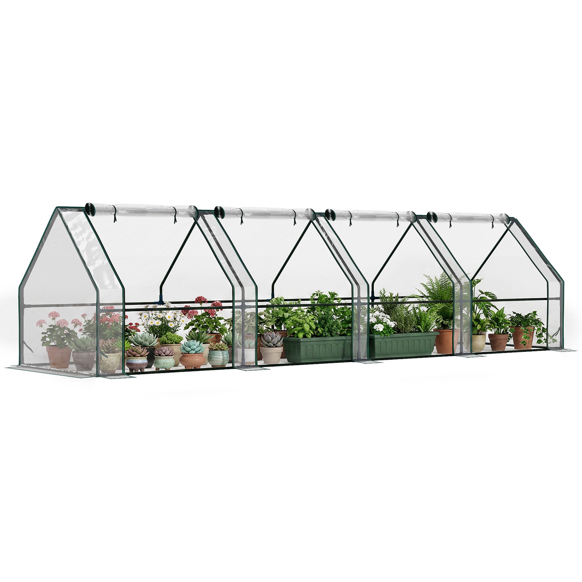 Miniaturowa szklarnia ogrodowa, tunel z 4 oknami i suwakami, stal, 140 g/m² PE, odporna na promieniowanie UV, 360x90x90 cm, przezroczysta