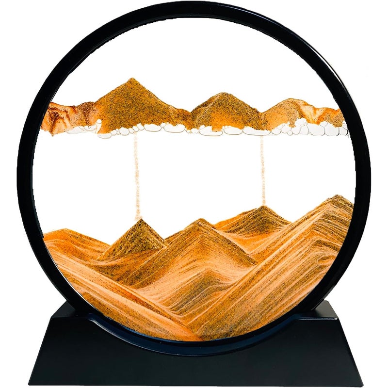 Animowana ozdoba z piasku – ramka w kształcie klepsydry, animowany obraz z piasku, krajobraz z piasku 3D (pomarańczowy, 30 cm)