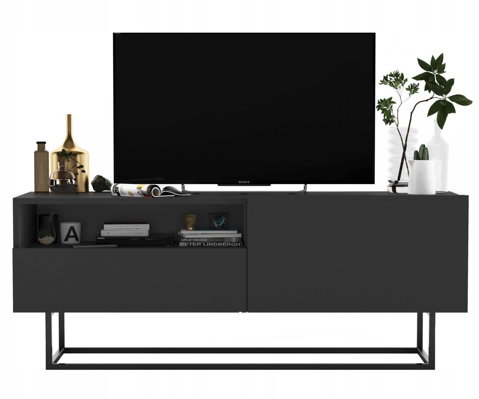 Szafka RTV Loft 120 cm grafit mat, komoda RTV z szufladą i metalowym stelażem