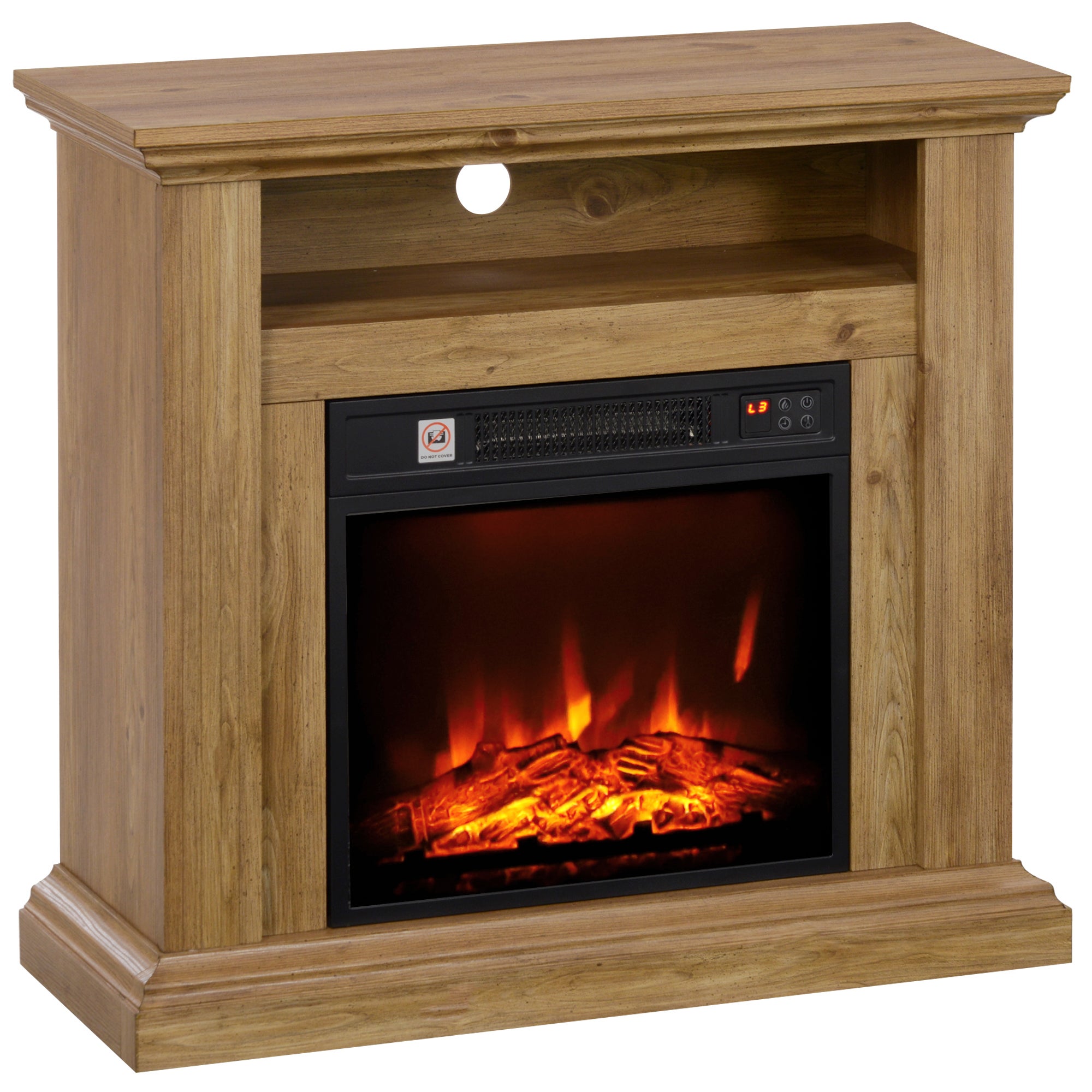 Kominek elektryczny z efektem płomienia 3D, regulowana jasność, 1800 W, z pilotem, 81,5 x 30 x 76,2 cm, imitacja brązowego drewna