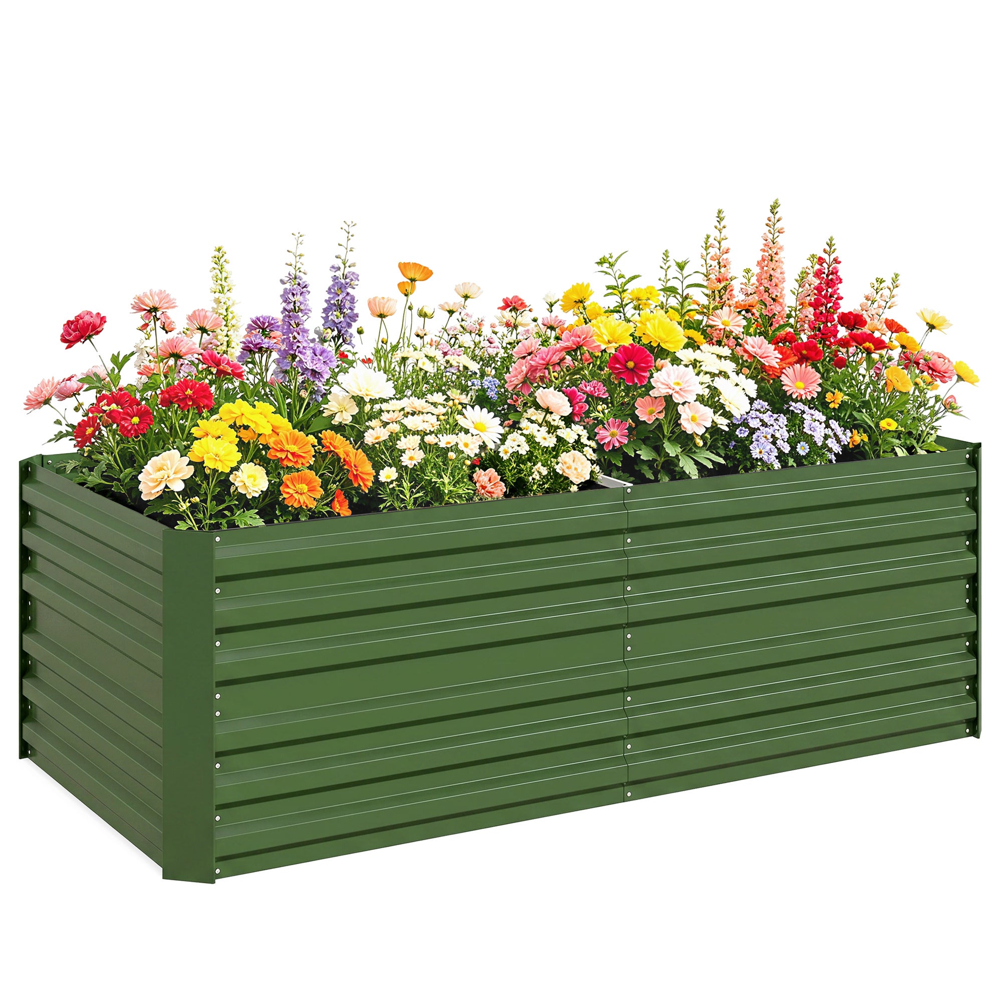 Podwyższony Beds do ogród, Galvanised Stal zewnętrzny Donice z Multi-reinforced Rods, 180 x 90 x 59 cm, Zielony