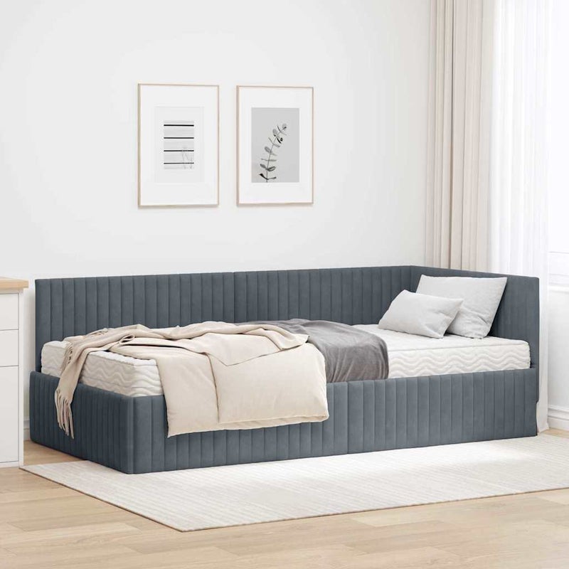 Rama Łóżka Narożnego z Materacem 2 pcs Szary Aksamit vidaXL