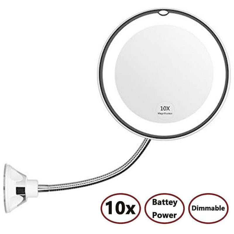 Lustro do makijażu LED z giętką szyjką i 10-krotnym powiększeniem, do łazienki