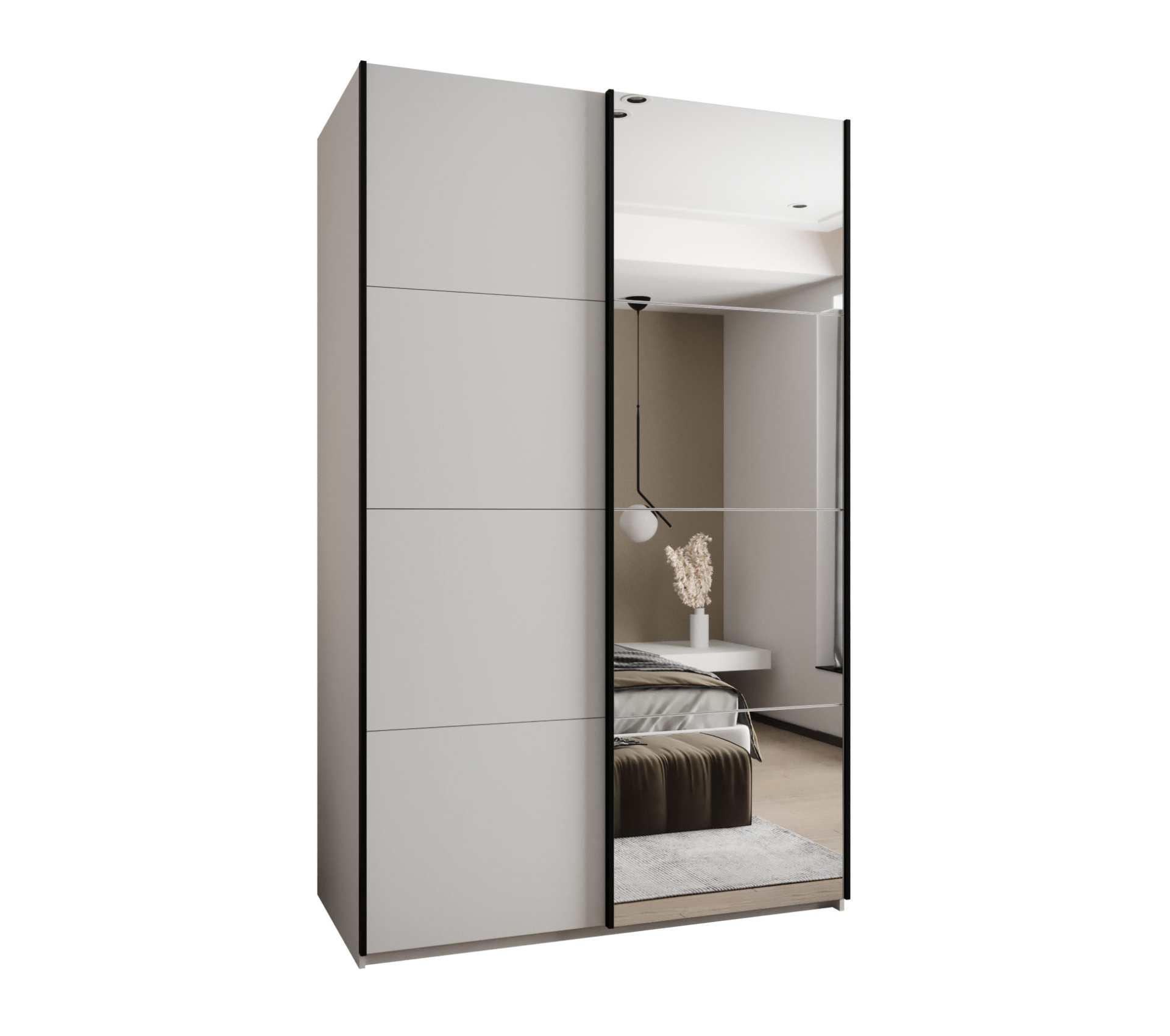 Szafa przesuwna wysoka Lux 3 150 x 64 x 245,5 cm biały + biały + u. czarny - Abiks Meble