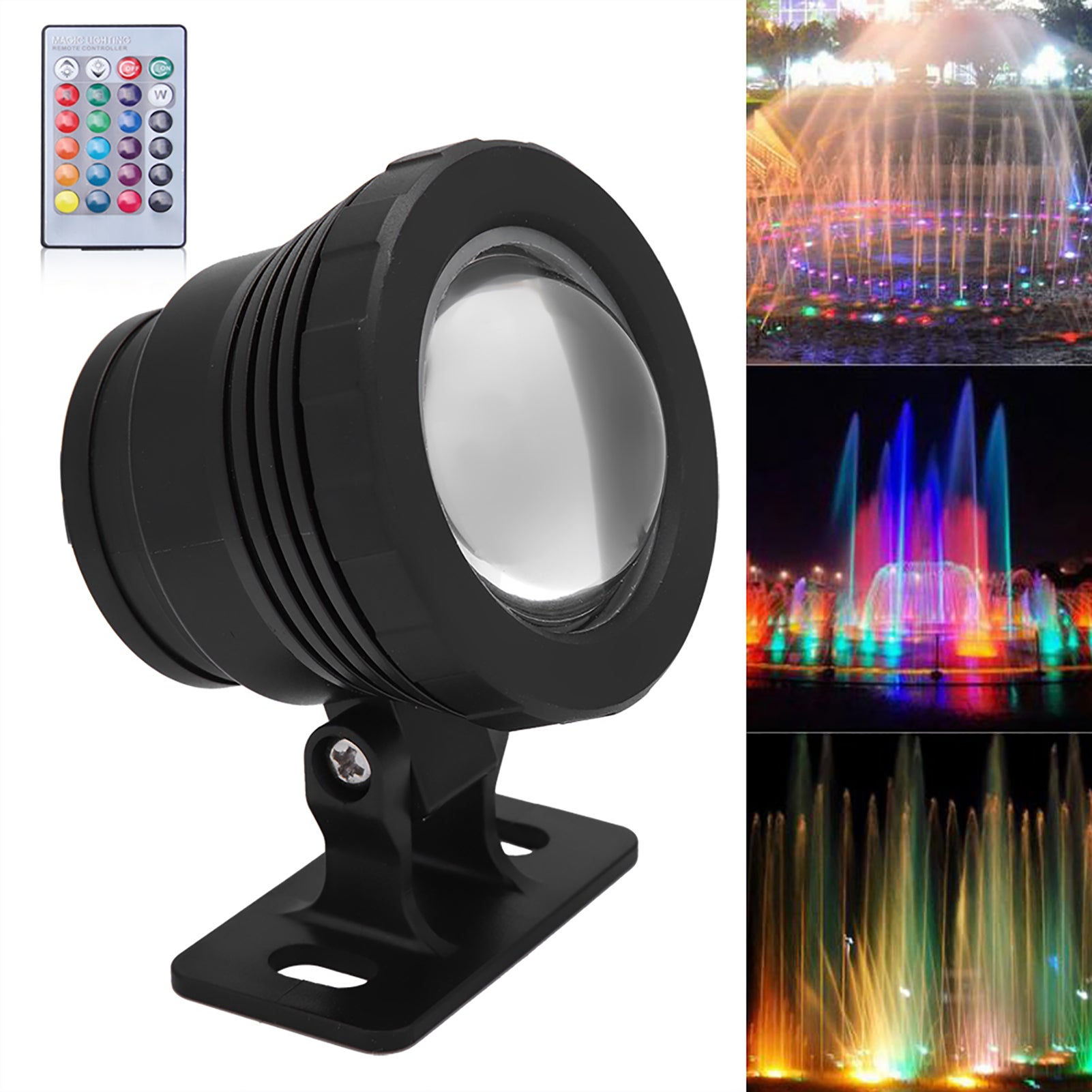 Wodoodporny reflektor podwodny LED RGB do ogrodu zewnętrznego, zasilanie 12 V AC/DC (czarny)