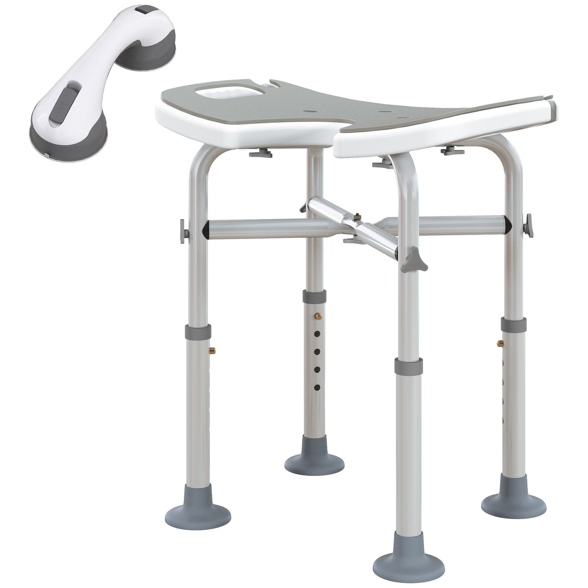 Taboret prysznicowy, siedzisko prysznicowe, regulowana wysokość 39-51,5 cm, uchwyt z przyssawką, nóżki z przyssawkami, szary