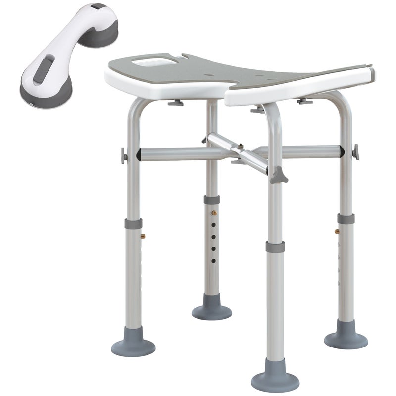 Taboret prysznicowy, siedzisko prysznicowe, regulowana wysokość 39-51,5 cm, uchwyt z przyssawką, nóżki z przyssawkami, szary