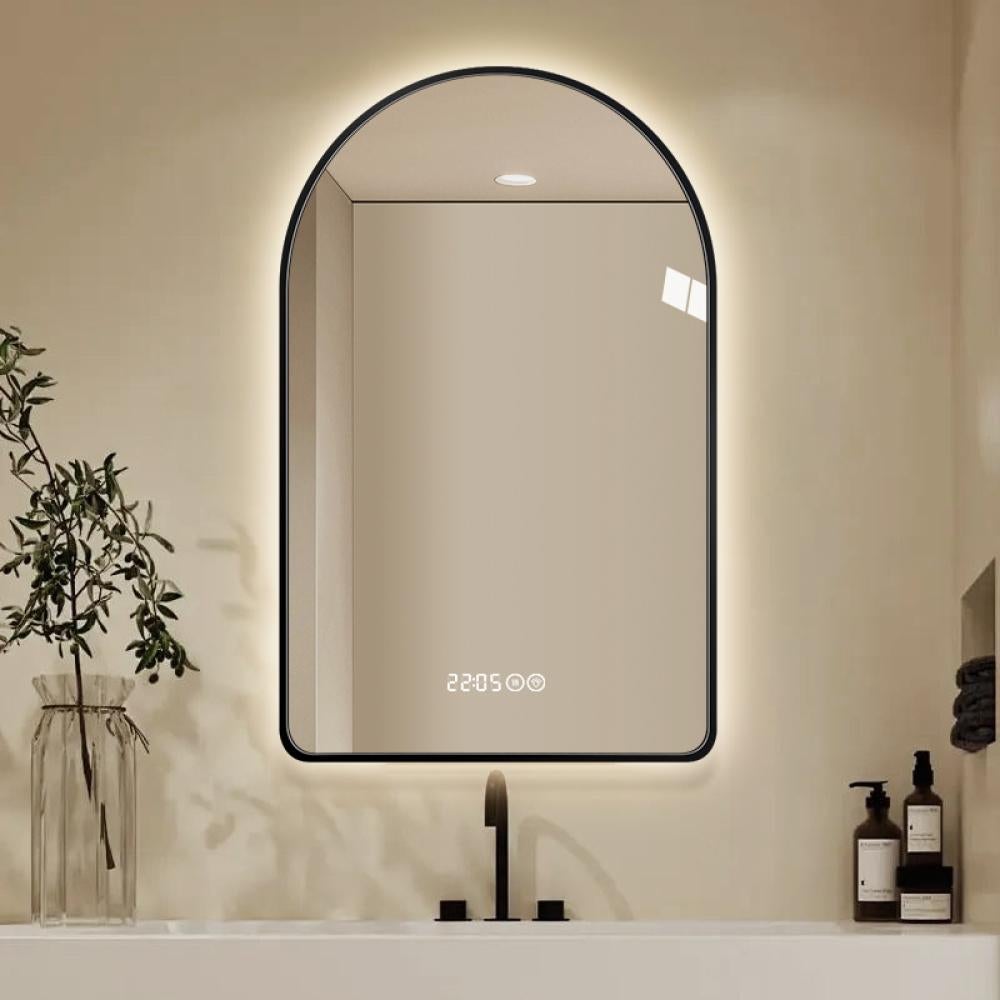 Lustro łazienkowe LED 70x120 cm z zegarem, wyświetlaczem temperatury, funkcją przeciwmgielną, trzema kolorami i regulowaną jasnością