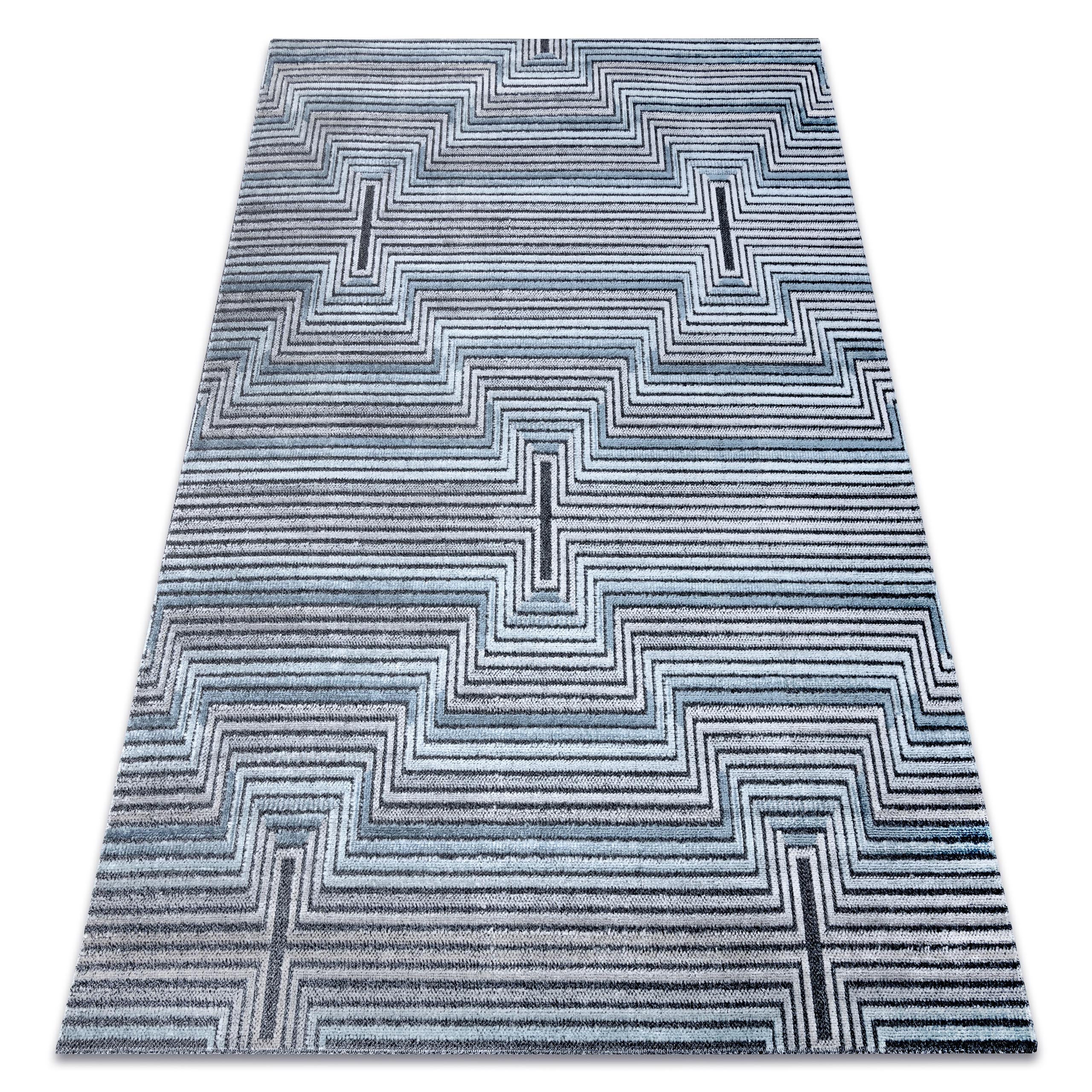Dywan Strukturalny SIERRA G5018 Płasko tkany, dwa poziomy runa niebieski - paski, romby 160x220 cm