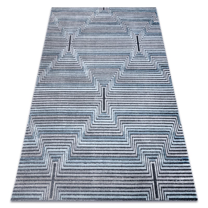 Dywan Strukturalny SIERRA G5018 Płasko tkany, dwa poziomy runa niebieski - paski, romby 160x220 cm