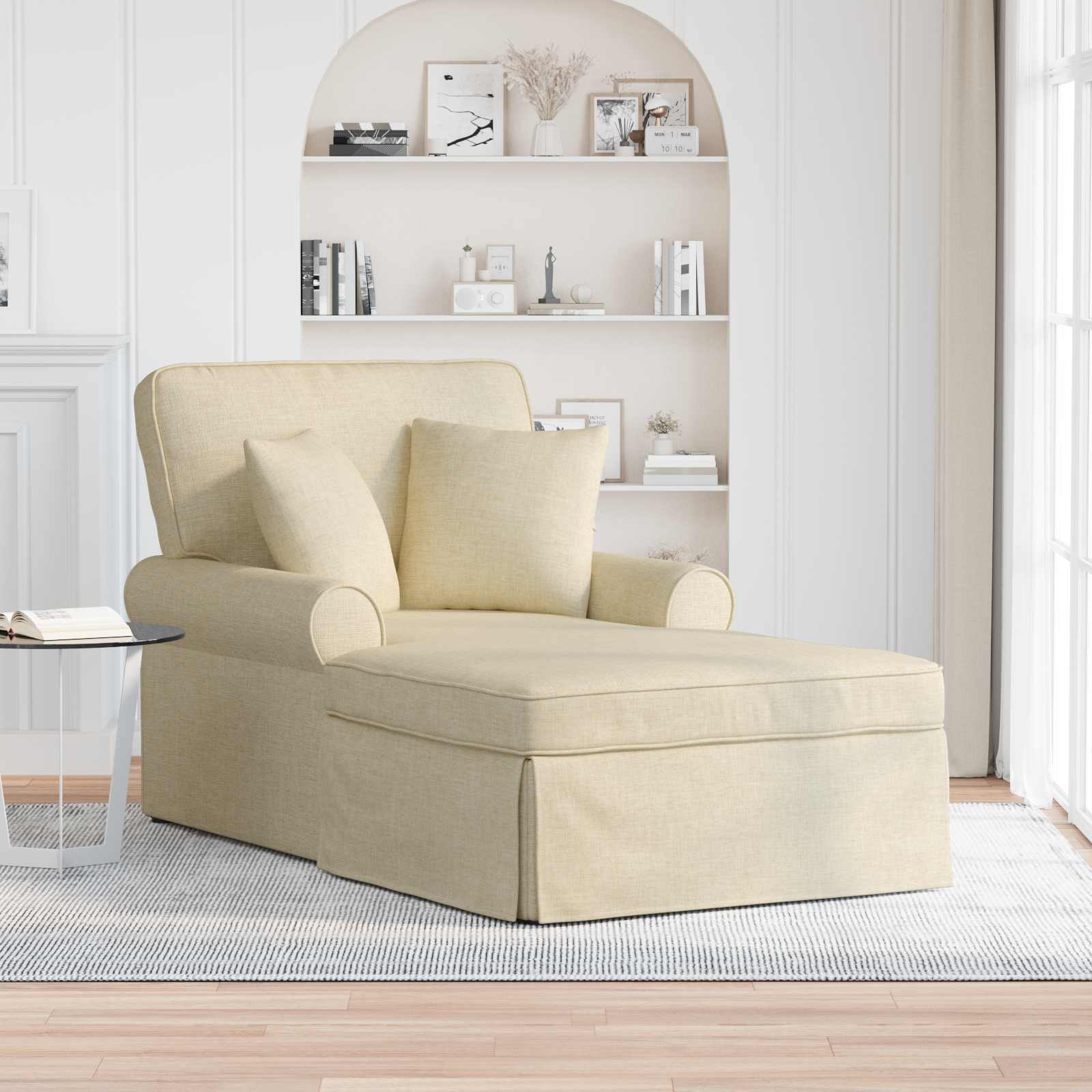 Chaise Lounge z Fartuszkiem z poduszką 3 pcs Kremowy tkanina vidaXL