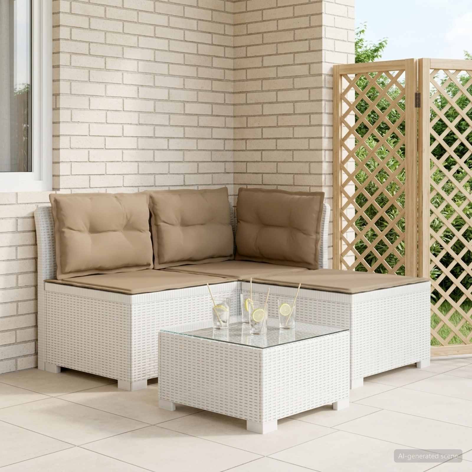 Sofa ogrodowa 3-osobowa z poduszkami w rattanowym wyglądzie PP vidaXL
