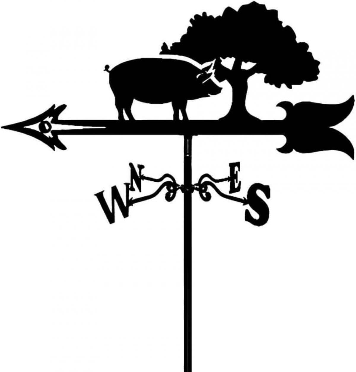 Wiatrowskaz ogrodowy vintage z metalu, wskazujący kierunek wiatru, sylwetka zwierzęcia, świni i konia, na kopułę, stodołę, garaż