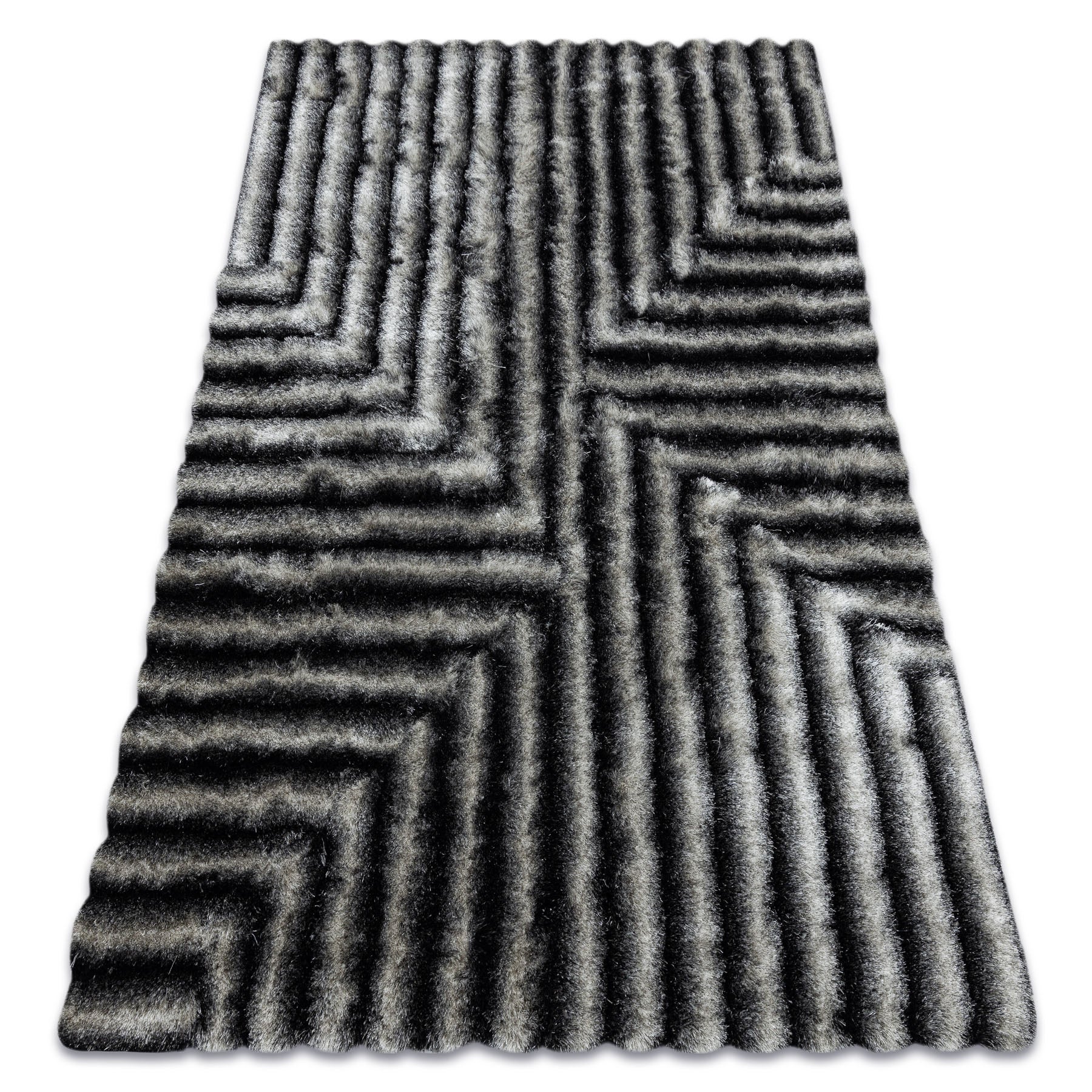 Dywan shaggy FLIM 010-B3 nowoczesny, Labirynt - Strukturalny, czarny / szary 160x220 cm