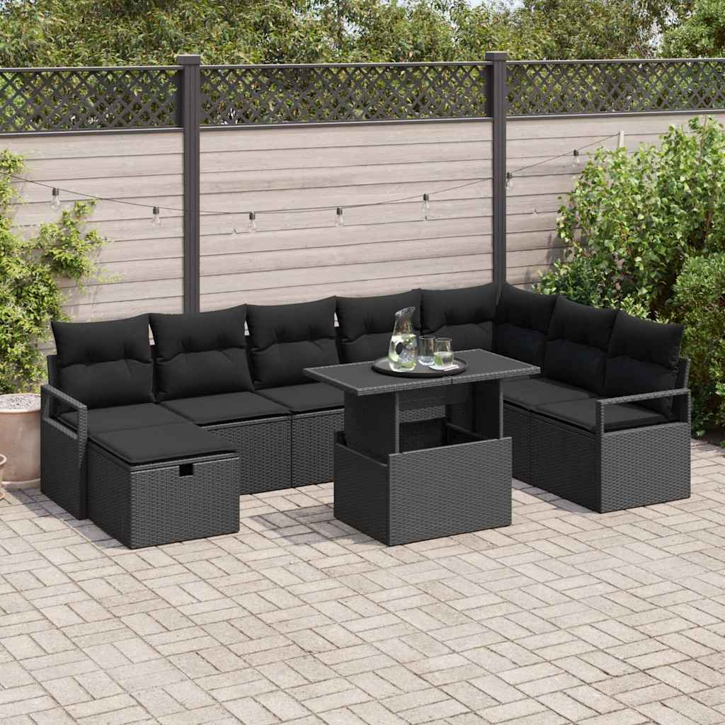 Zestaw Sof na Ogród z poduszką 9 pcs Czarny Polirattan vidaXL