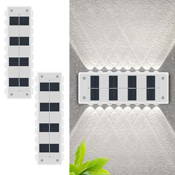 2x Dekoracyjna lampa solarna punktowa - Kinkiet zewnętrzny, 16 LED, Oświetlenie ambientowe, Światło białe, Idealna do ogrodzenia willi/tarasu