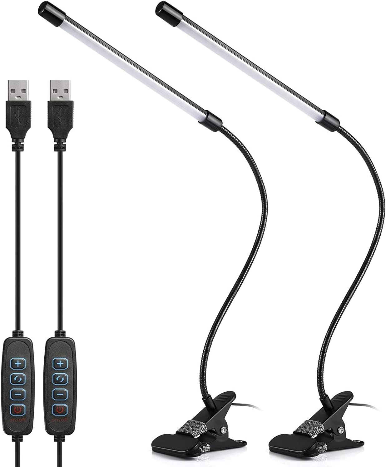 Lampka biurkowa LED z klipsem, lampka do czytania USB 10 W z elastyczną szyjką 360°, lampa robocza z ochroną oczu, 3 tryby oświetlenia