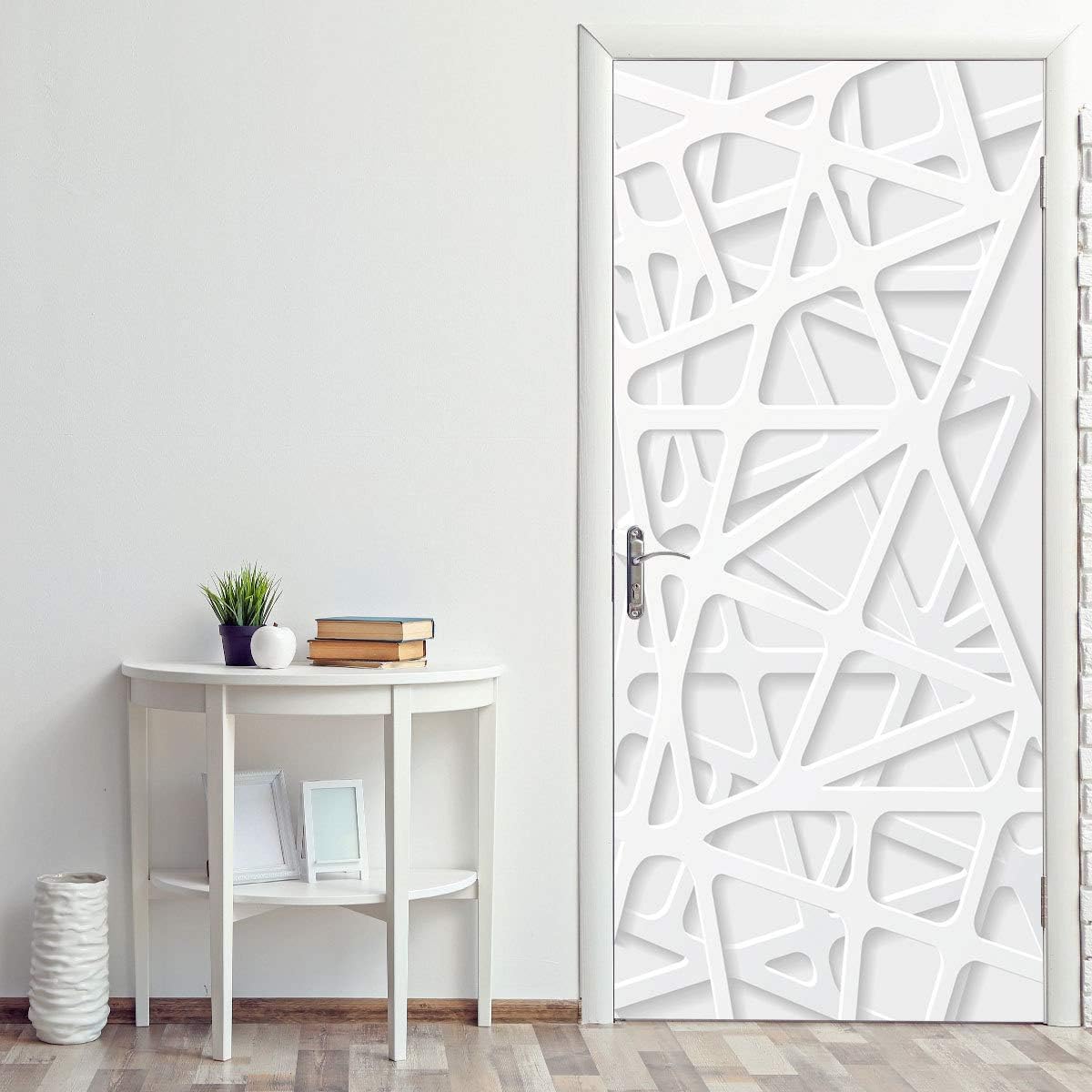 Prosta, biała, geometryczna naklejka na drzwi, efekt trompe l'oeil 3D do dekoracji, naklejka na drzwi 77 x 200 cm, do sypialni, salonu, kuchni i łazie