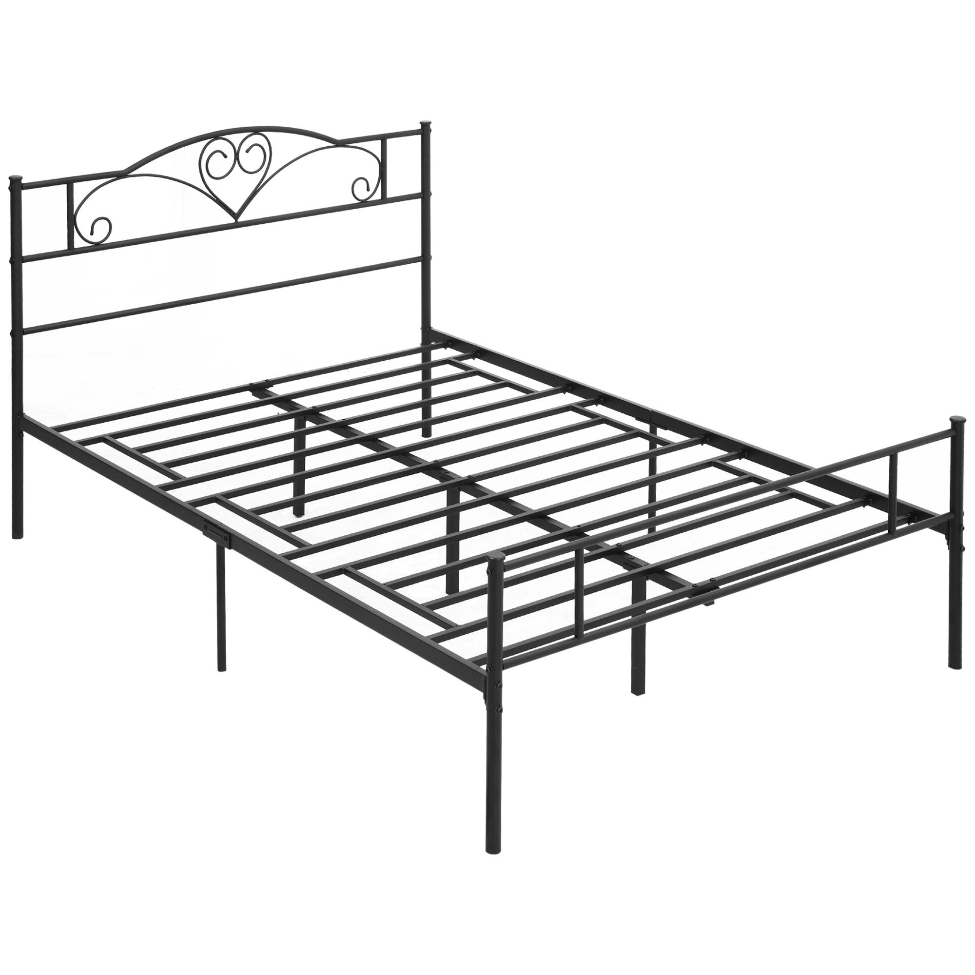 Metalowa rama łóżka z zagłówkiem, nośność 300 kg, 145 dł. x 211 szer. x 106 wys. cm, kolor czarny